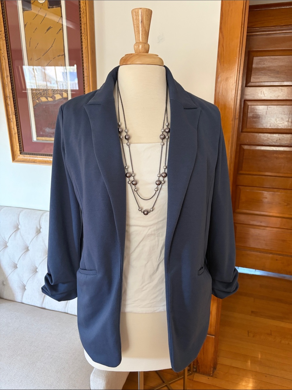 Nine West Blue Open-Front Blazer